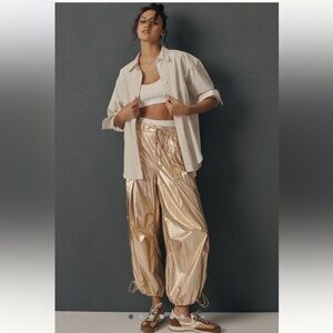 Anthropologie Daily Movement Shimmering Gold Joggers Swish Pants M
